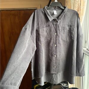 EUC Abound Corduroy Grey Ribbed Button-Up Lightweight Shirt Jacket | Women’s XL